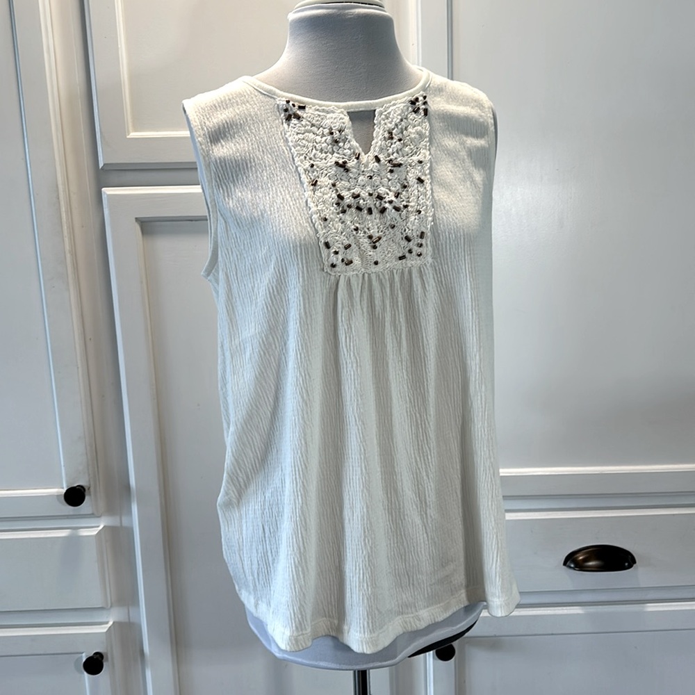 French Laundry women’s blouse crocheted & beaded bodice size large NWOT.